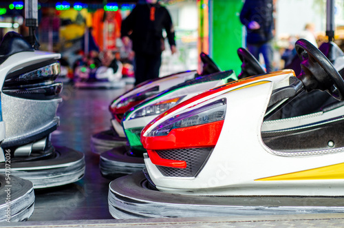 Close-up of bumper cars or dodgems. © Олександр Луценко