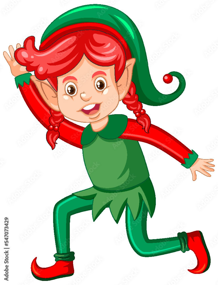 Cute kid wearing elf costume cartoon