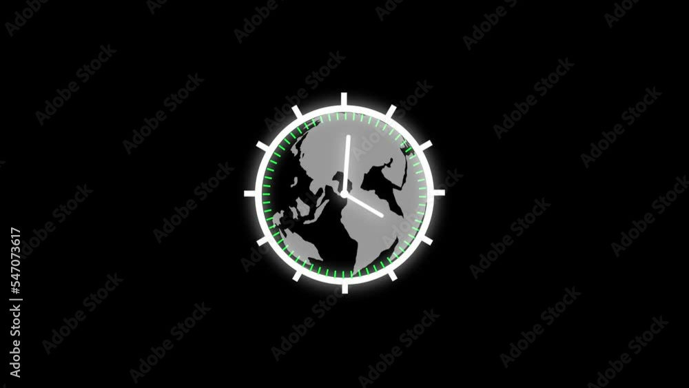 earth clock. clock abstract cyan color digital clock animation on black  background. time clock animation in 12 hour. Stock Video | Adobe Stock