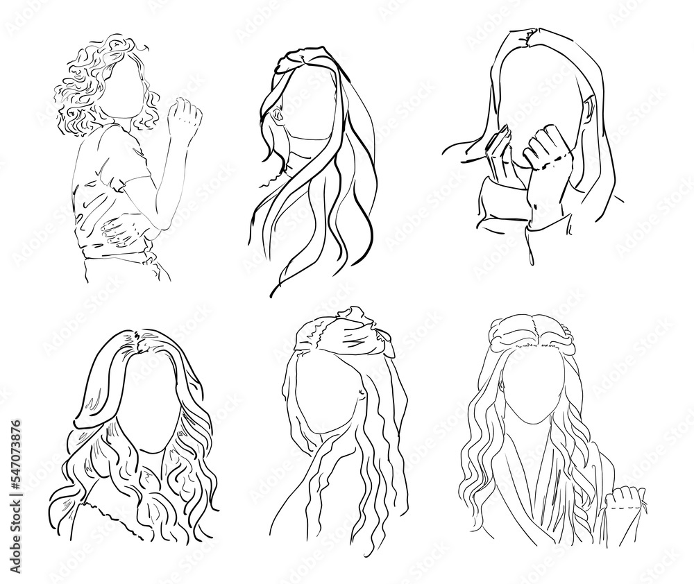 set of linear images of faceless women. cartoon sketch on a white background set of linear images of faceless women. cartoon sketch on a white background