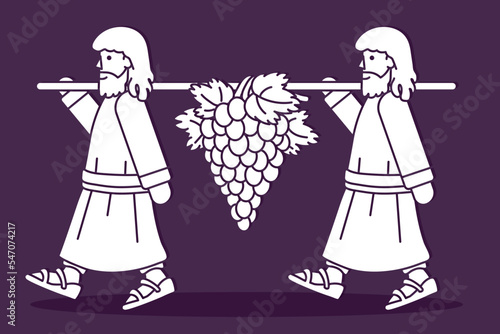 Two Spies of Israel Carrying Grapes of Canaan Cartoon Graphic Vector