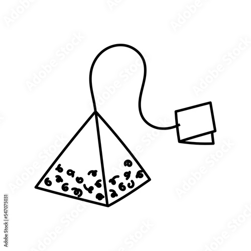 Line art pyramid tea bag. Hand drawn flat style design. Isolated vector illustration