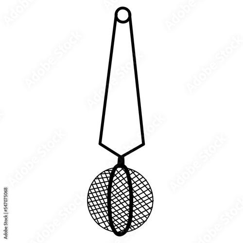 Line art tea strainer with handle. Metal device for brewing or infusing leaf tea and herbal drinks