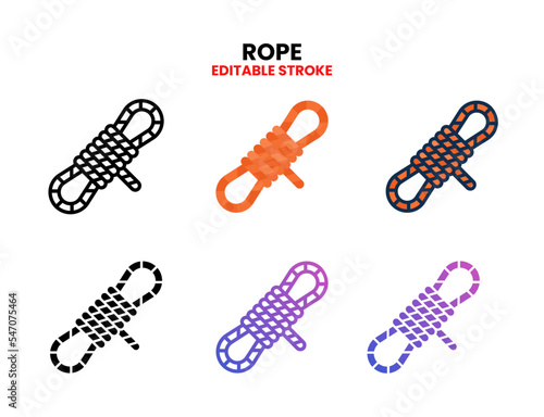 Rope icon set vector line, outline, glyph, filled line, flat color, line gradient and flat gradient. Editable stroke and pixel perfect. Can used for digital product, presentation, UI and many more.