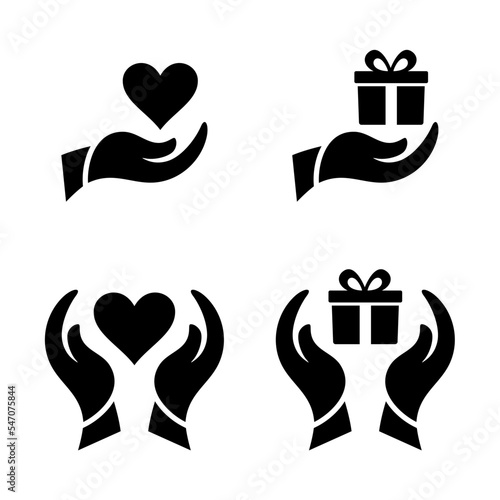 set of hand receive love and present icon.