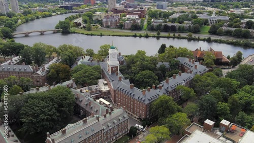 Magnificent aerial image near Harvard University in the city of Cambridge, Massachusetts. photo