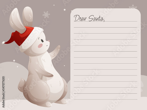 Letter template, letterhead, letter sheet for Santa Claus with rabbit 2023 in hat