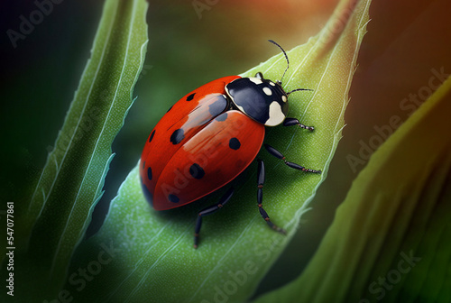 Ladybug crawling over a celery leave, selective focus. Generative AI