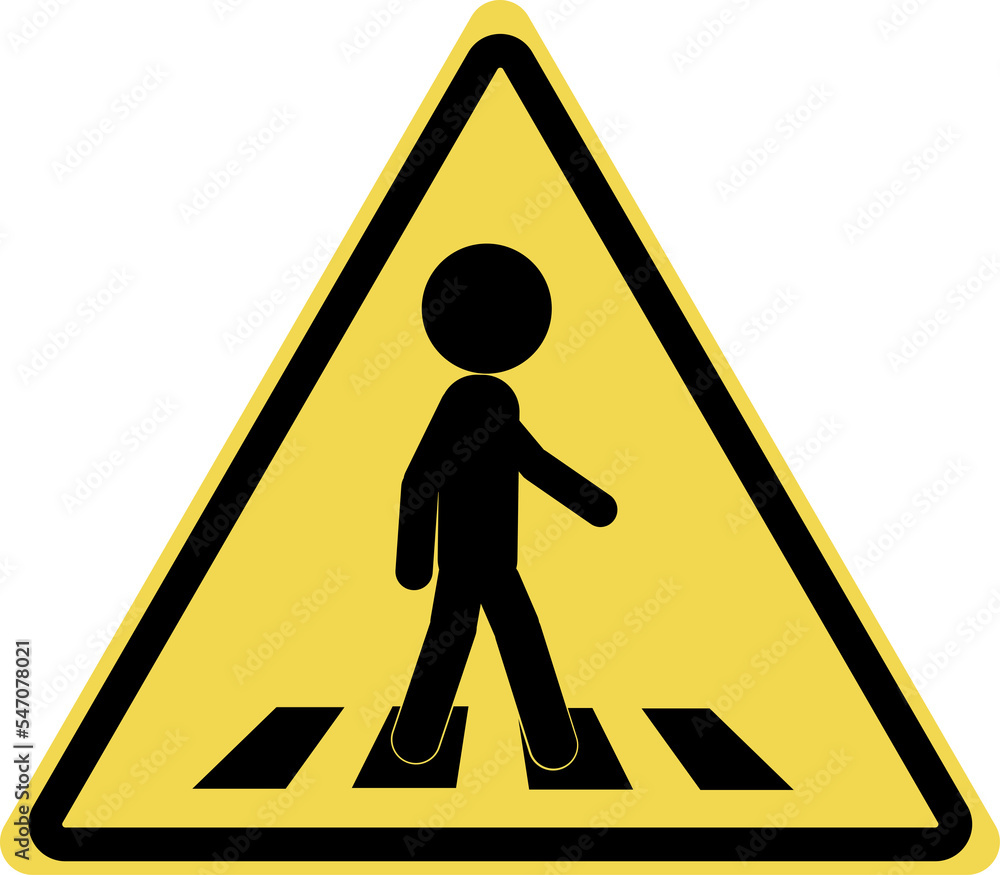 Isolated transparent illustration of traffic triangle sign for zebra