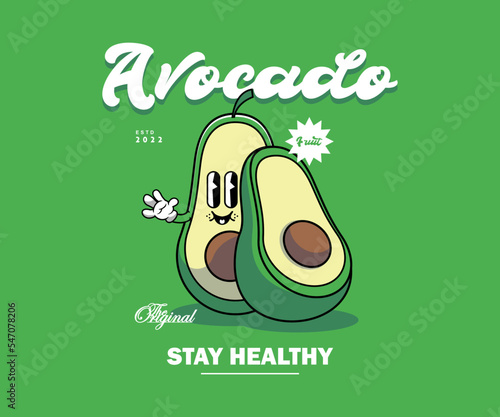 Retro Poster cartoon character of avocado fruit Graphic Design for T shirt Street Wear and Urban Style