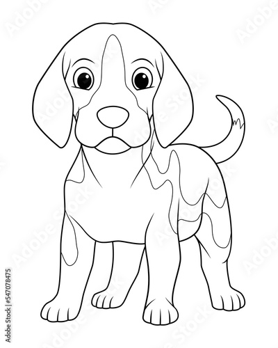 Little Beagle Dog Cartoon Animal Illustration BW