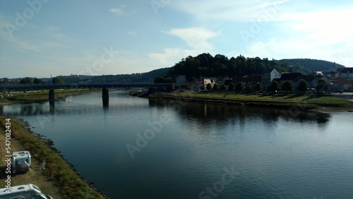 Panorama of the river Elbe after sunny day