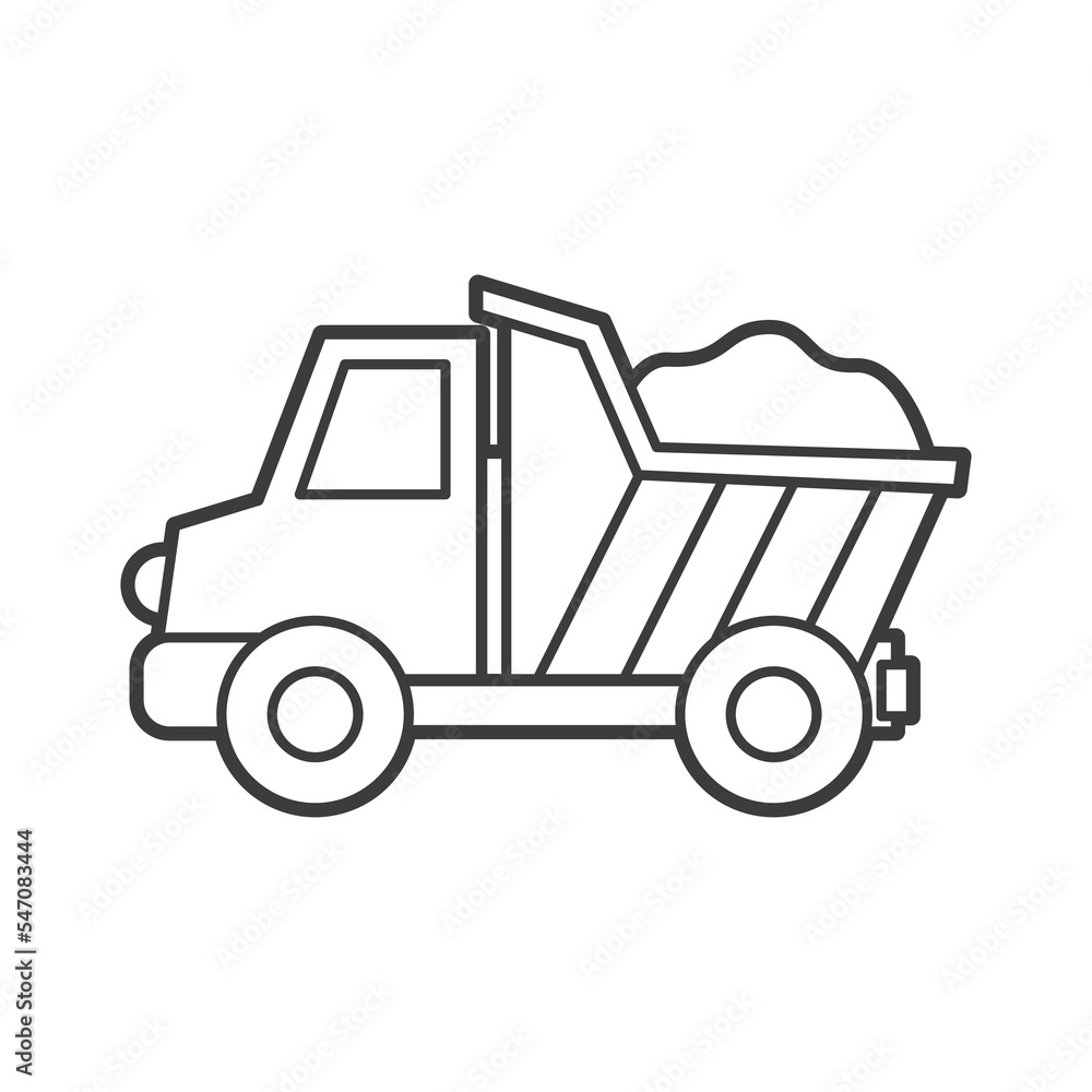 Vector Illustration of an dump truck. Icon style with black outline. Logo design. Coloring book for children