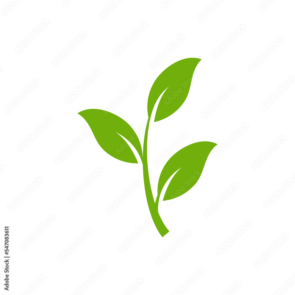 Green leaves icons set. Eco symbol of natural foliage for environment logo and food quality sign without chemical and hazardous vector additives