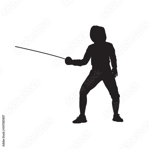 Fencing athlete isolated vector silhouette on white.