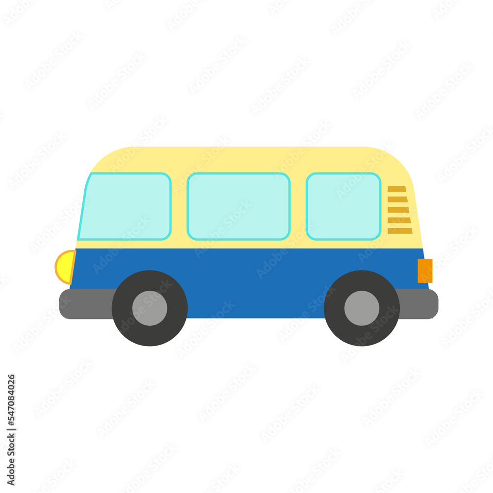 Vector illustration of a toy car in a flat style. Icon of a retro minivan. Logo design