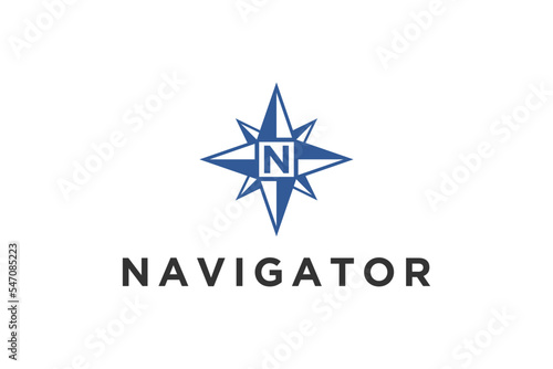 Windrose compass icon symbol navigation logo design North initial N 