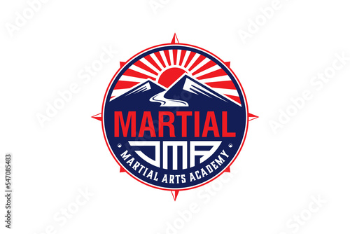 Martial art mountain sunset logo emblem icon symbol illustration