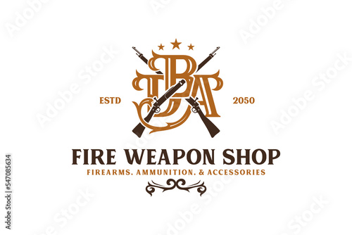 Firearms weapon shop logo vintage classic design typography illustration