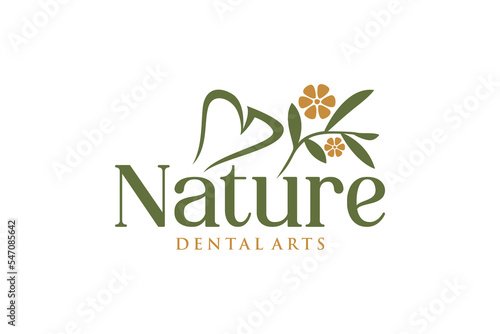 Nature plant leaf dental logo design flower vector illustration icon 