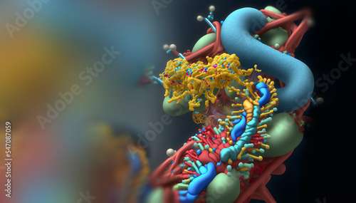 Ribosome transcoding DNA concept, advanced gene therapy for mRNA treatments 3d rendering photo