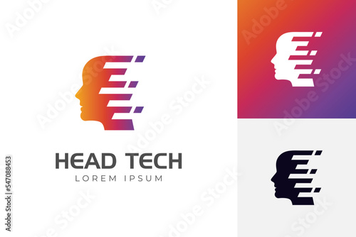 Human technology or human digital, head tech icon symbol, robot tech logo design for speed tech symbol