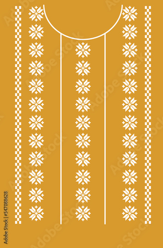 Geometric square pattern for embroidery or fabric printing on Kurti, Kurtis or Kaftan neckline