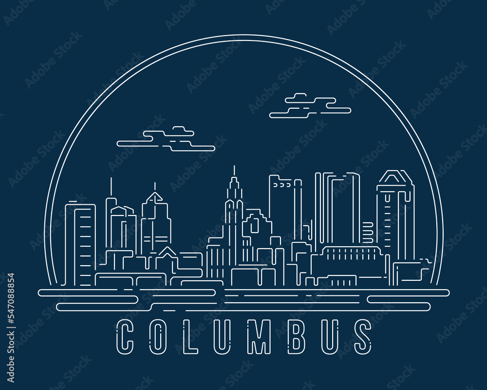 Cityscape with white abstract line corner curve modern style on dark blue background, building skyline city vector illustration design - Columbus
