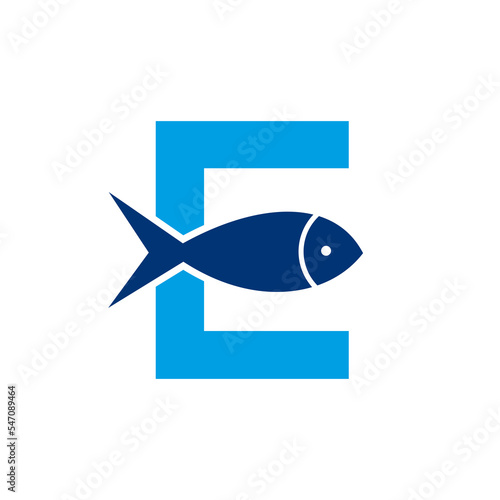 Letter E Fish Logo, Ocean Logo Vector Template