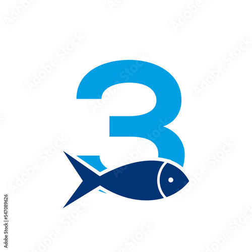 Letter 3 Fish Logo, Ocean Logo Vector Template