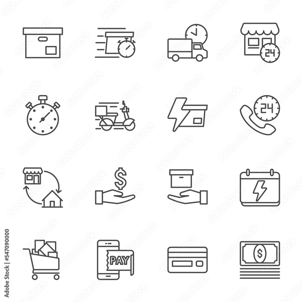Flash Sale Special Offer and Expres delivery icon set, Super market and shopping mall, Vector thin line icon