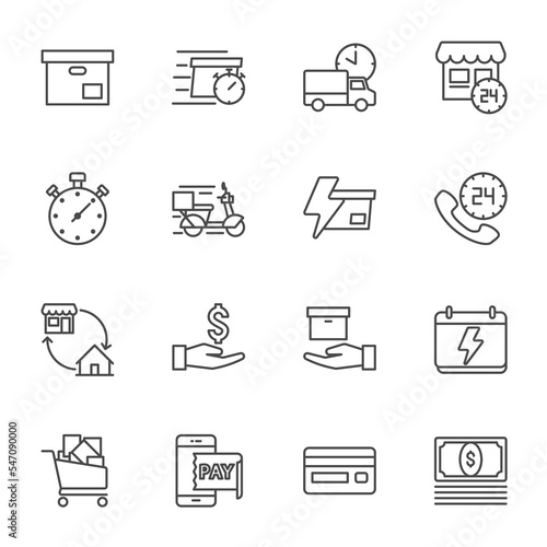 Flash Sale Special Offer and Expres delivery icon set, Super market and shopping mall, Vector thin line icon