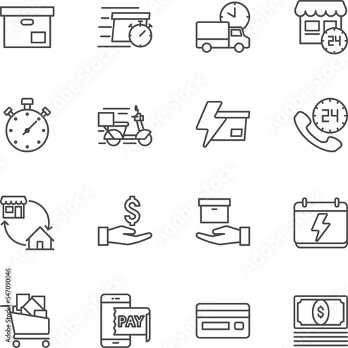 Flash Sale Special Offer and Expres delivery icon set, Super market and shopping mall, Vector thin line icon
