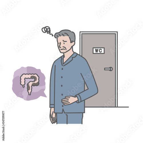 便秘症のシニア男性（下腹部が張り、不快感がある）