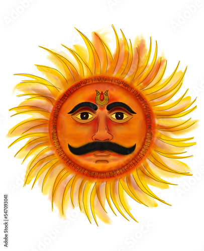 sun face illustration, digital artwork of suryadev face- the solar deity in Hinduism  photo