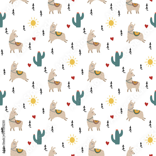 seamless pattern with cute llama
