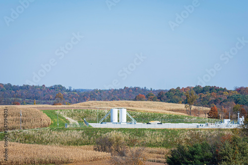 Oil and gas well pad in rural Ohio farmland