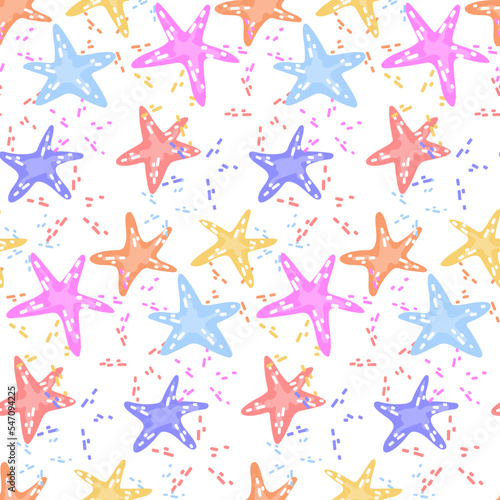 Vector seamless pattern with a starfish. Marine life, underwater world. Suitable for printing on textiles and paper. Children's illustration. Gift wrapping, printing on bedding.
