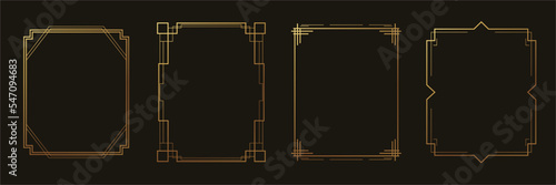 Set of luxury geometric gold frame vector. Gradient gold polygonal geometric shape on black background template. Elegant design illustration for wedding invitation card, decoration, poster, banner.