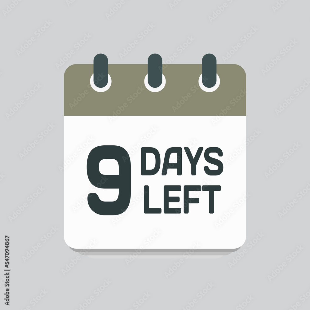 Countdown daily page calendar icon - 9 days left Countdown daily page calendar icon - 9 days left