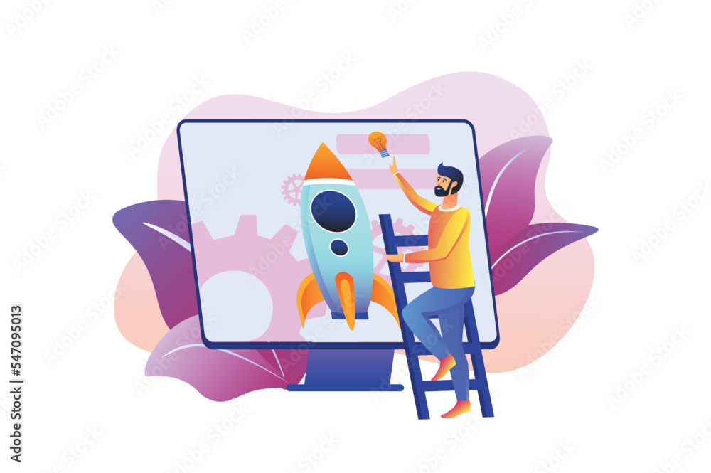 Startup violet gradient concept with people scene in the flat cartoon ...