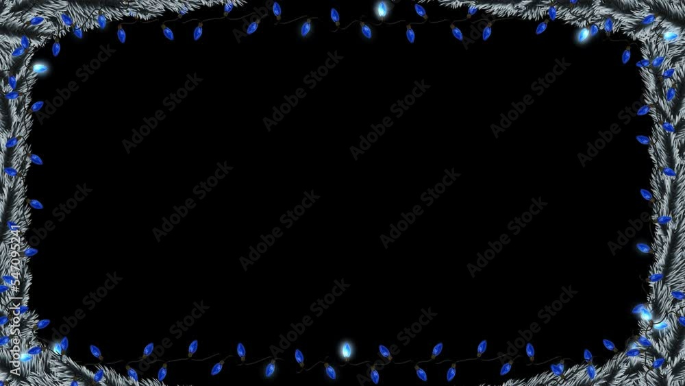 This stock motion graphics video shows a Christmas-themed frame with natural blue garlands and twinkling lights. This stock motion graphics video shows a Christmas-themed frame with natural blue garlands and twinkling lights.