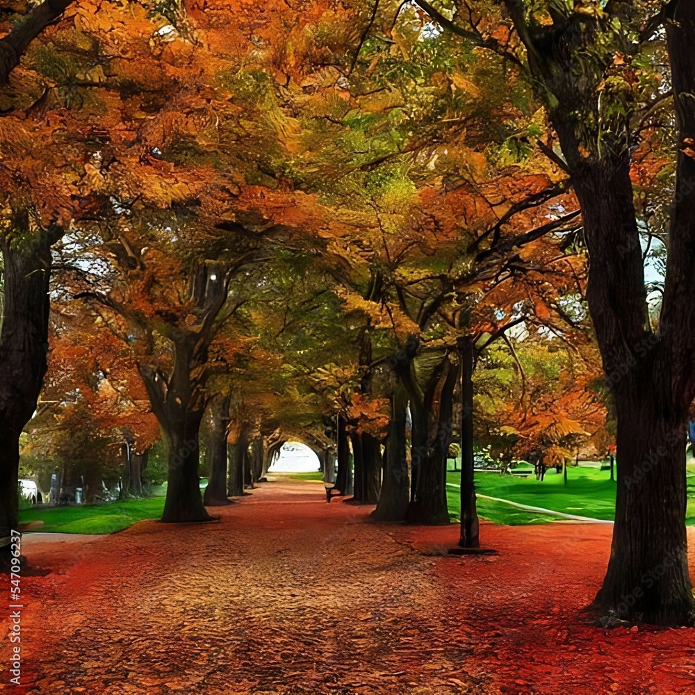 Illustration of a beautiful park in the fall season