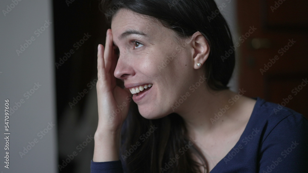 Woman reacting with surprise and unbelief to news told by friend. Person closeup face emotional reaction with consternation Woman reacting with surprise and unbelief to news told by friend. Person closeup face emotional reaction with consternation