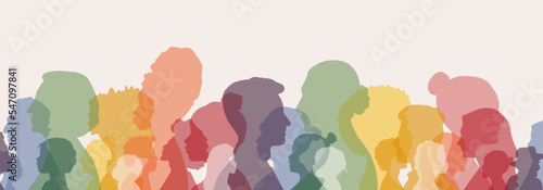 Different people stand side by side together. Flat vector illustration.