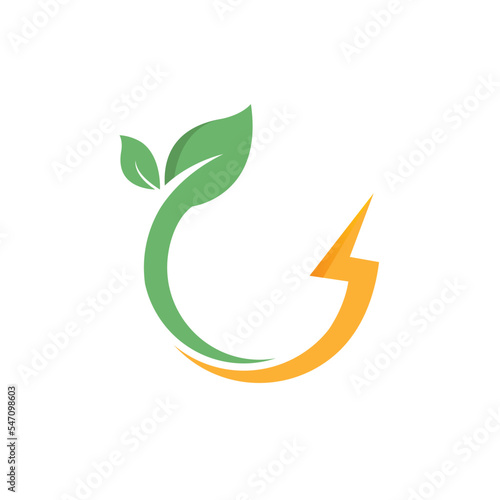 thunderbolt  leaf circle or eco energy saver icon vector illustration concept design