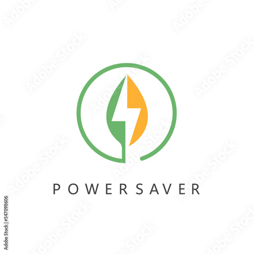 thunderbolt  leaf circle or eco energy saver icon vector illustration concept design