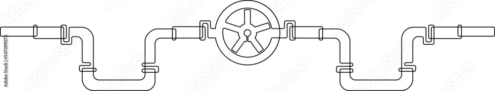 Large metal pipe. Gas pipeline or oil pipeline. Continuous line drawing, vector illustration. Large metal pipe. Gas pipeline or oil pipeline. Continuous line drawing, vector illustration.