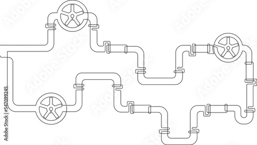 Large metal pipe. Gas pipeline or oil pipeline. Continuous line drawing, vector illustration.