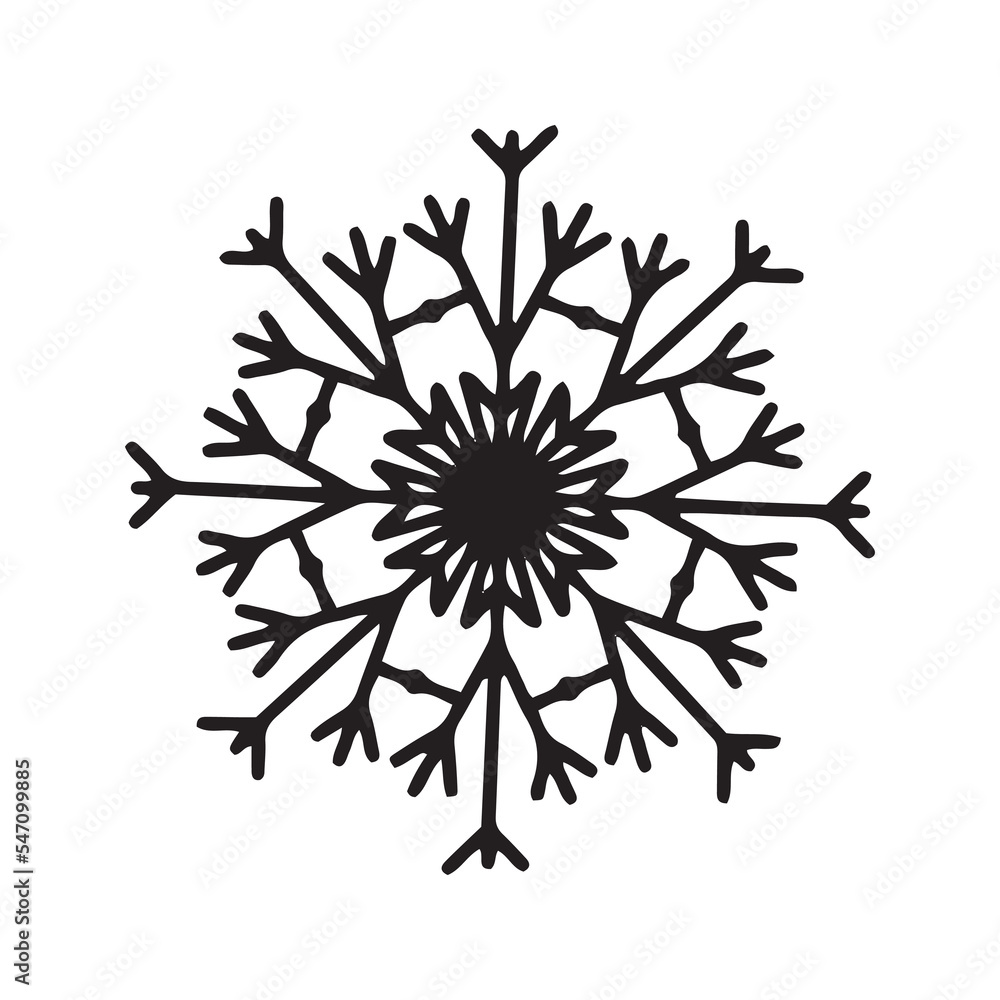 Flat hand drawn snowflake silhouette illustration Flat hand drawn snowflake silhouette illustration